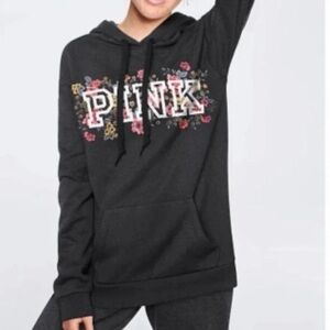 Victoria’s Secret PINK gray hoodie with floral PINK logo